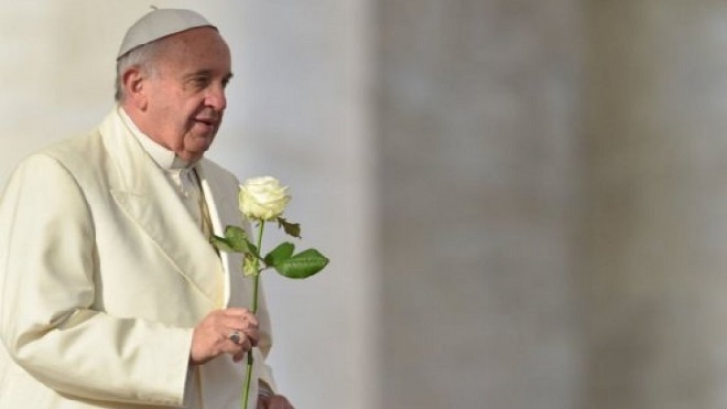 Papa Francisco con una rosa