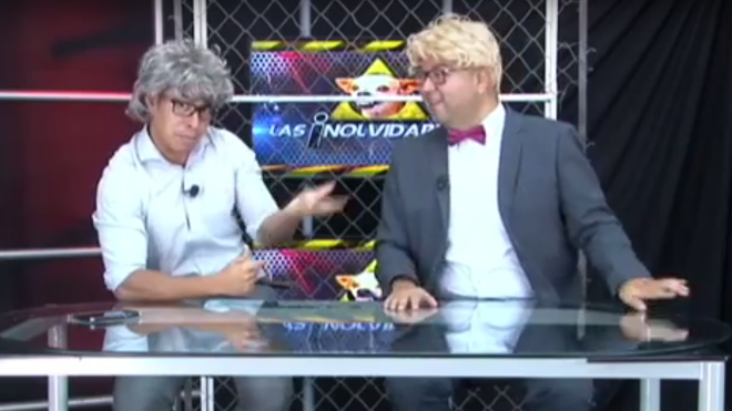 Ben Kei Chin y Otto Angel con la peluca de Blanca Stalling presentando Las Inolvidables.