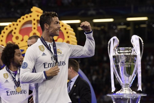 Cristiano Ronaldo celebra su título con el Real Madrid en la UEFA Champions League