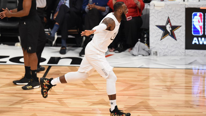 LeBron James celebrate as Team LeBron defeated Team Stephen 148-145 at the 2018 NBA All-Star Game, February 18, 2018 at Staples Center in Los Angeles, California. Robyn Beck / AFP