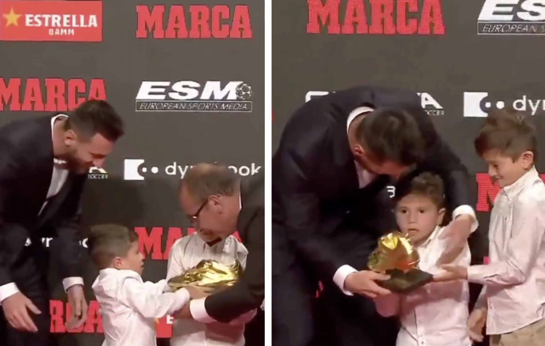 Messi recibe su sexta Bota de Oro de las manos de sus hijos Thiago y Mateo