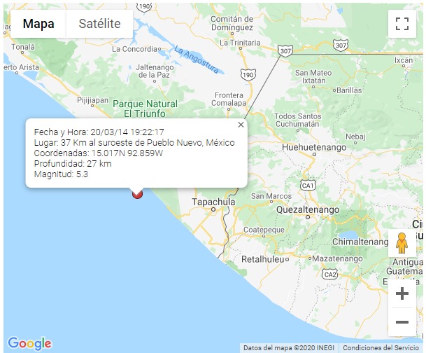Temblor de hoy Guatemala 14 de marzo de 2020