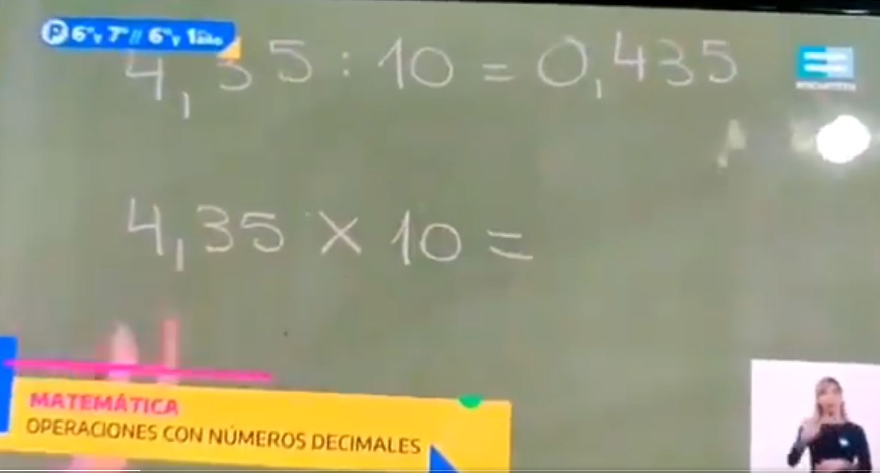 Maestra se equivoca multiplicando durante transmisión en televisión argentina