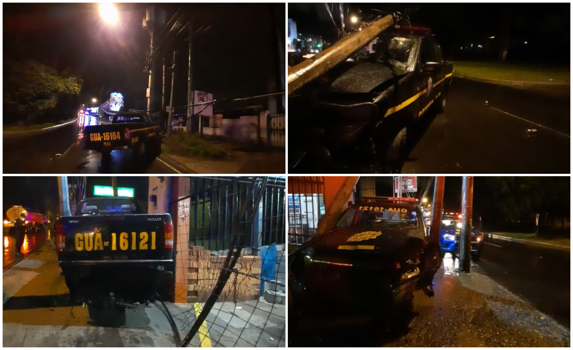 Dos patrullas de la PNC chocan a pocos metros y botan un poste en San Cristóbal