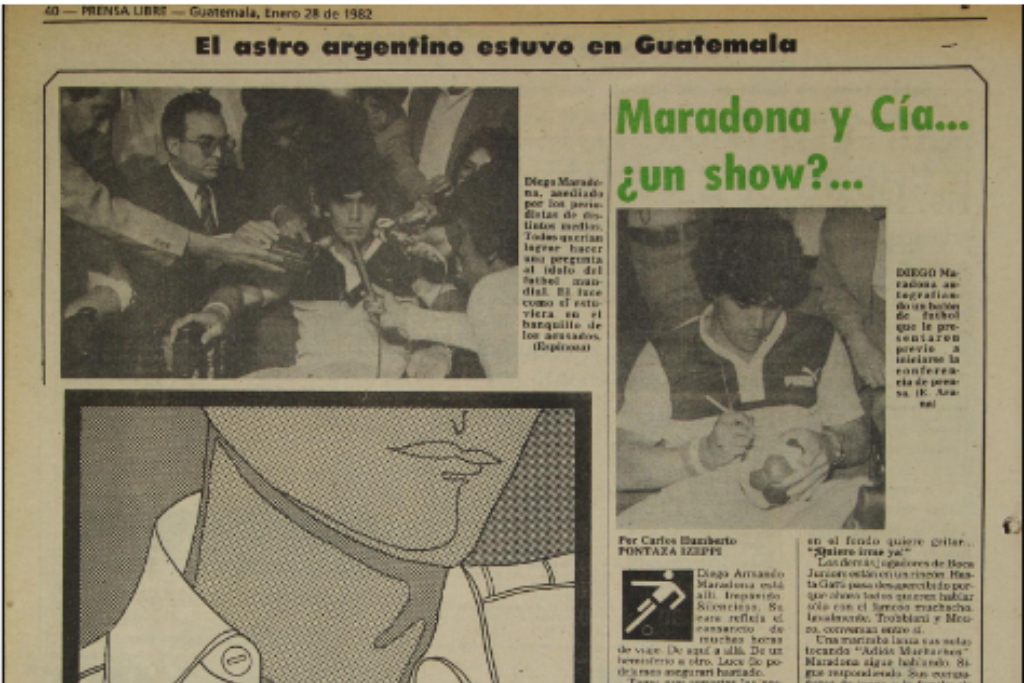 Visita de Maradona a Guatemala para el juego de Boca Juniors contra Comunicaciones, en enero de 1982. Foto: Hemeroteca de Prensa Libre