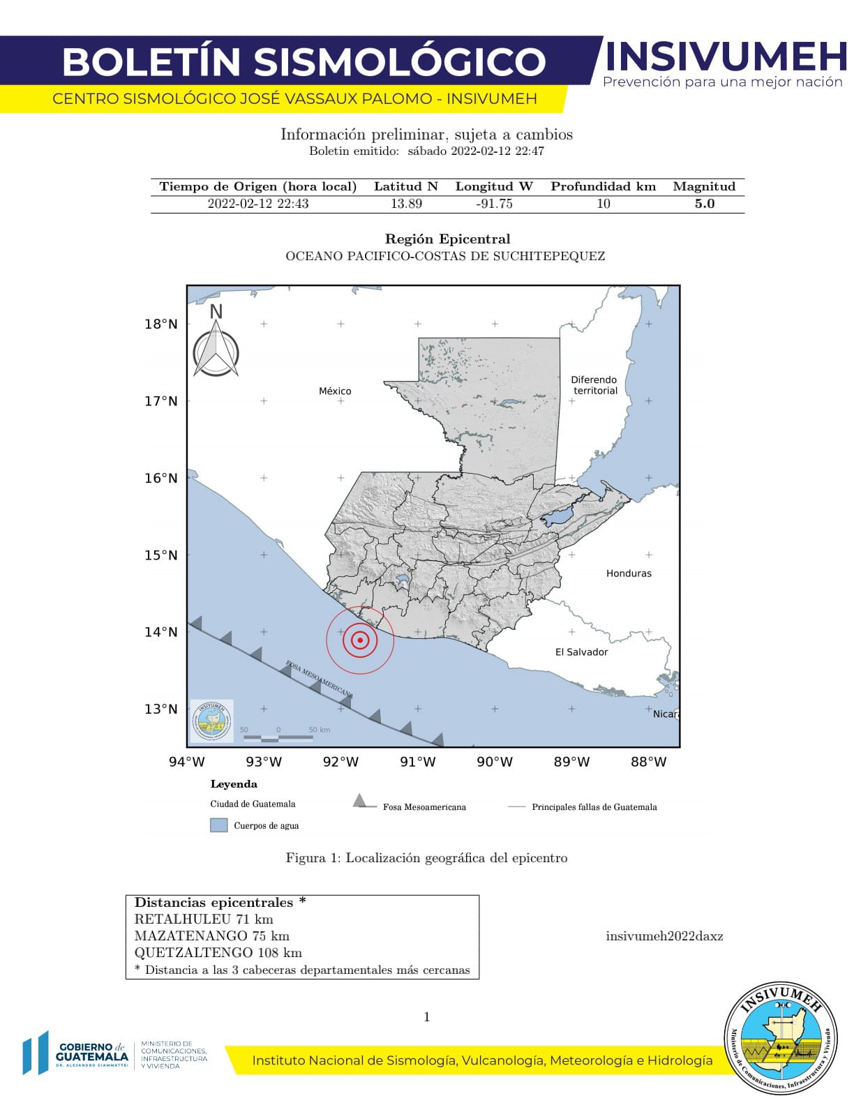 Temblor de magnitud 5 sacude costas de Retalhuleu