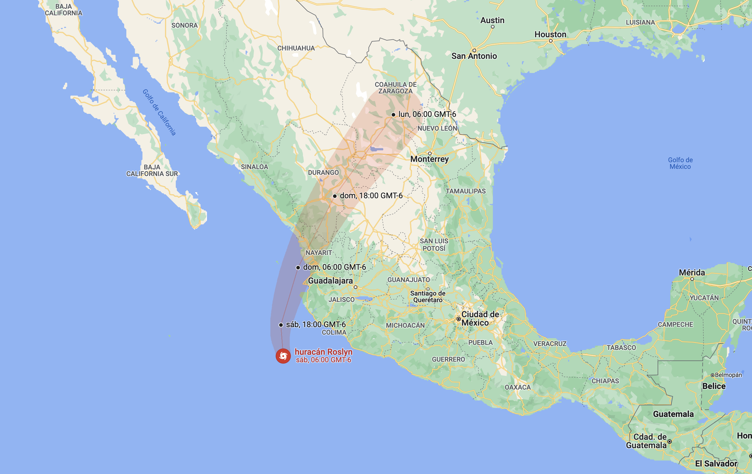 Roslyn se intensifica a huracán categoría 3 y avanza por el Pacífico mexicano