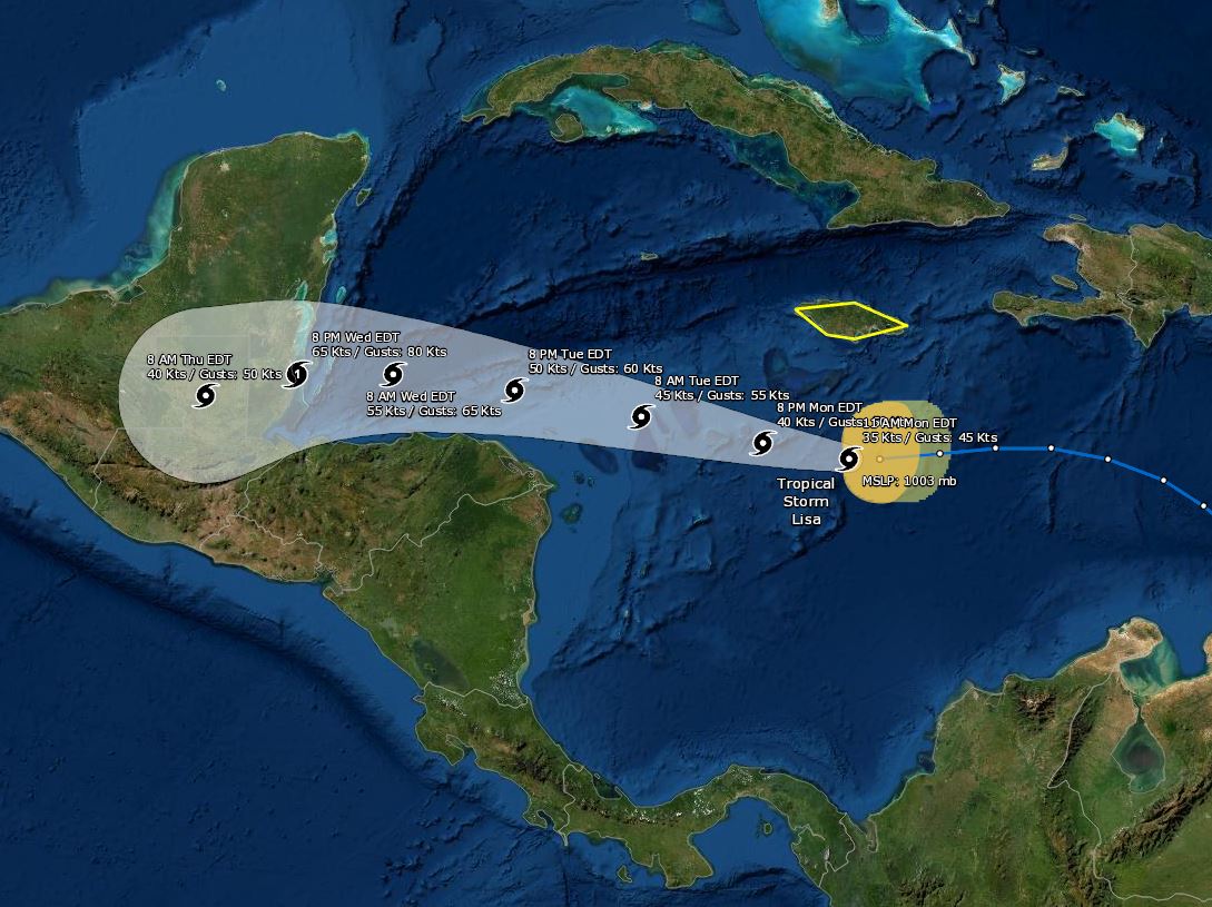 Lisa, la tormenta tropical que se formó en el Caribe y que amenaza a Guatemala y resto de Centroamérica