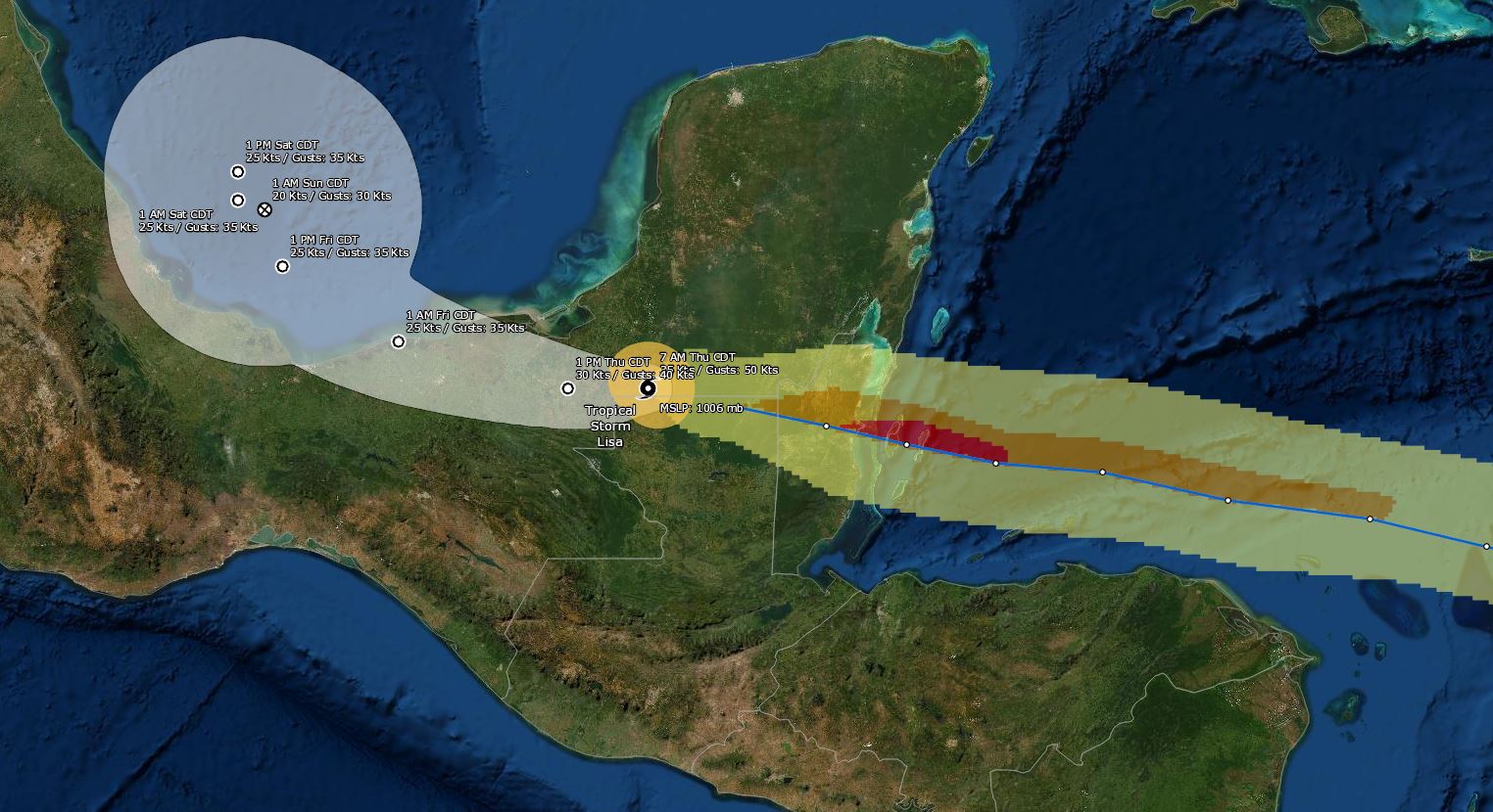 La tormenta Lisa ya salió de Guatemala y va rumbo a Campeche, México