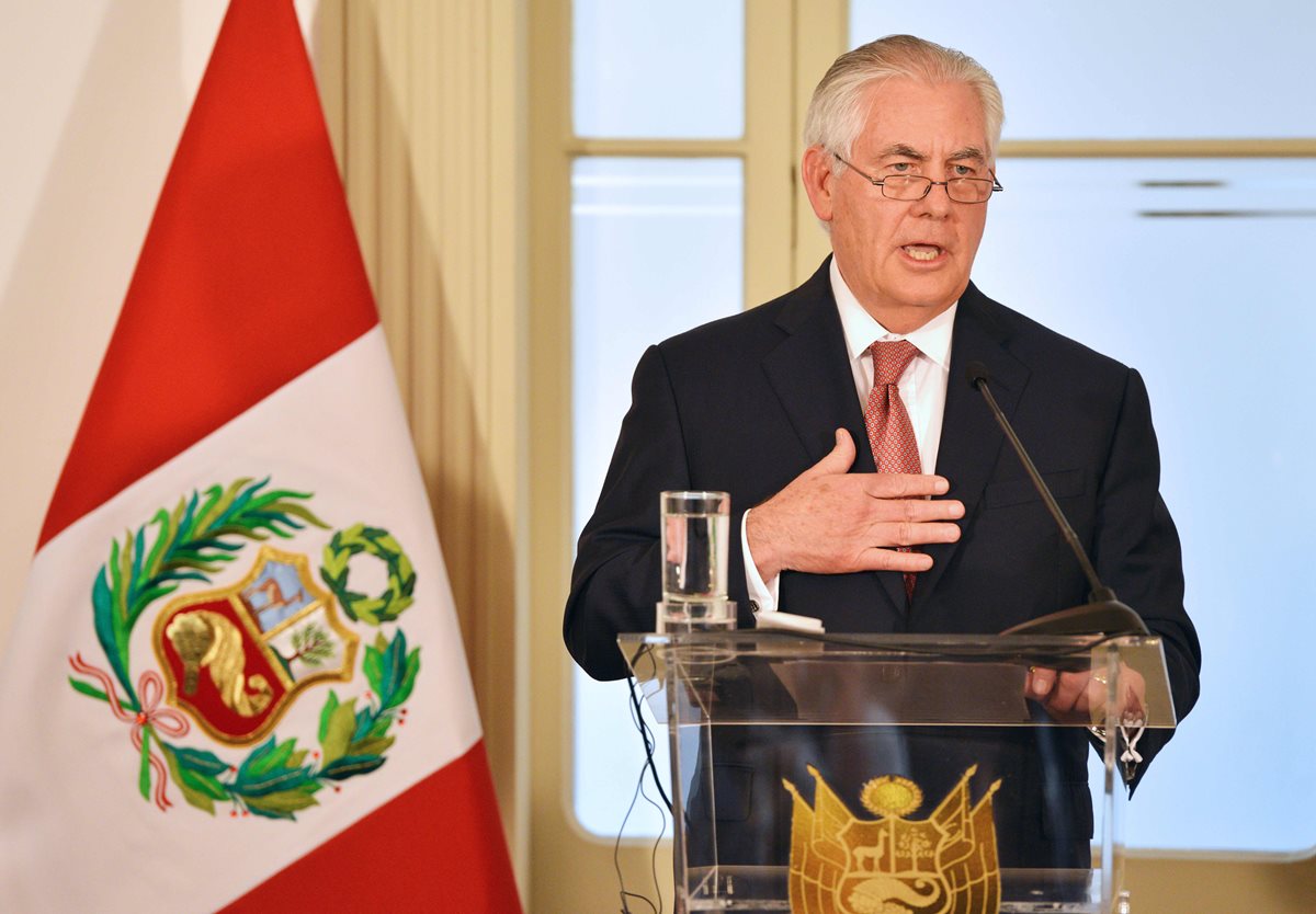 Rex Tillerson, secretario de estado de EE. UU., remarcó en Perú la necesidad de reforzar la lucha contra las drogas en Latinoamérica. (Foto Prensa Libre: AFP)