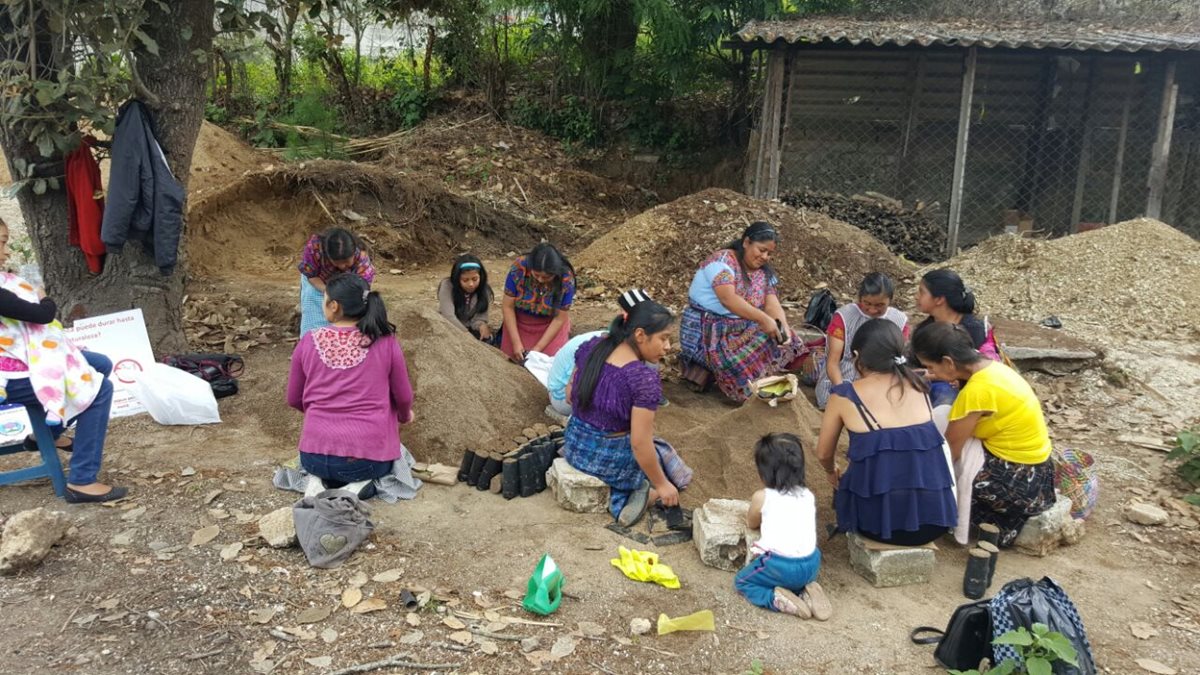 Varias de las mujeres beneficiadas con el proyecto  estufas ahorradoras, contribuyen en el trabajo en viveros forestales. (Foto Prensa Libre: Cortesía)