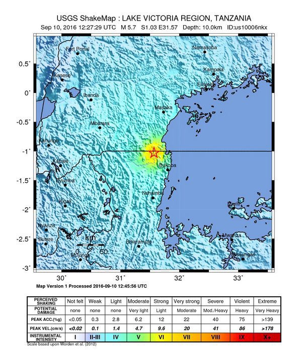 Mapa que ubica el terremoto en Tanzania. (Foto Prensa Libre: EFE)