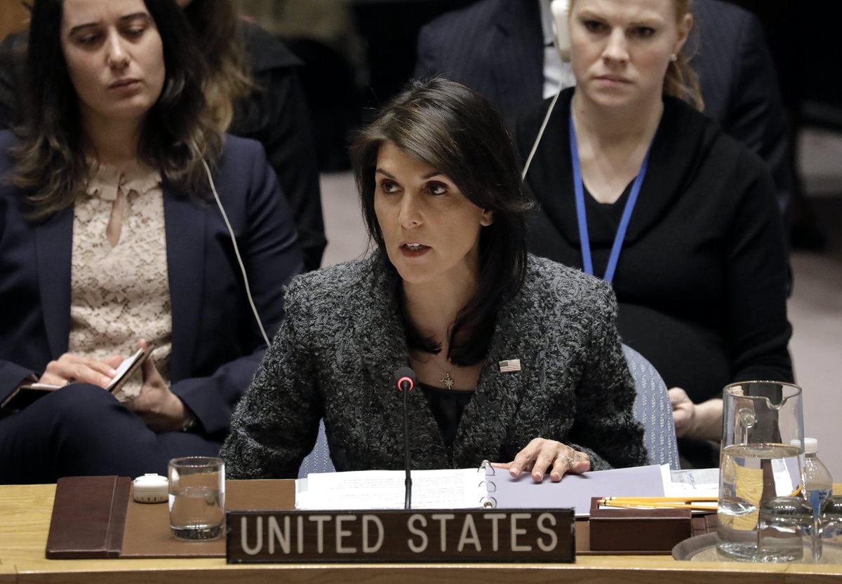 Nikki Haley permanecerá en Honduras hasta el martes. (Foto Prensa Libre: AFP)