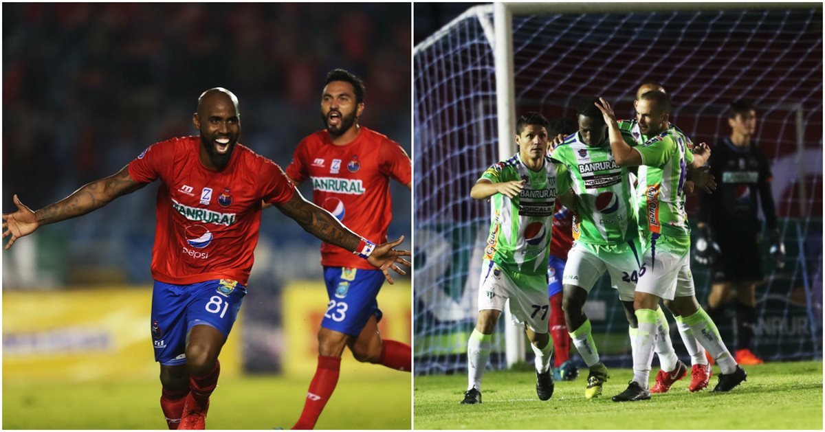 Felipe Baloy de Municipal festeja después de anotar. Los jugadores de Antigua GFC también vivieron su fiesta. (Foto Prensa Libre: Francisco Sánchez)