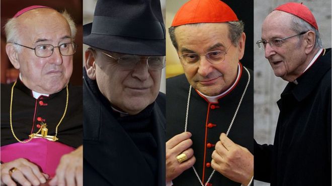 Los cardenales que firmaron la carta y la hicieron pública, en una maniobra sin precedentes en el Vaticano: Walter Brandmüller, Raymond Burke, Carlo Caffarra y Joachim Meisner. AFP / GETTY IMAGES