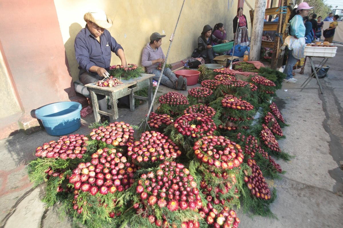 Coronas adornadas con mortalón se ofrecen a Q25 afuera del Cementerio General. (Foto Prensa Libre: Érick Ávila)