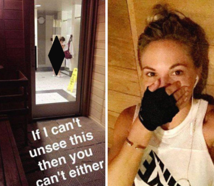 Dani Mathers difundió el 13 de julio la fotografía que tomó en un gimnasio de la cadena LA Fitness en California. (DANI MATHERS)