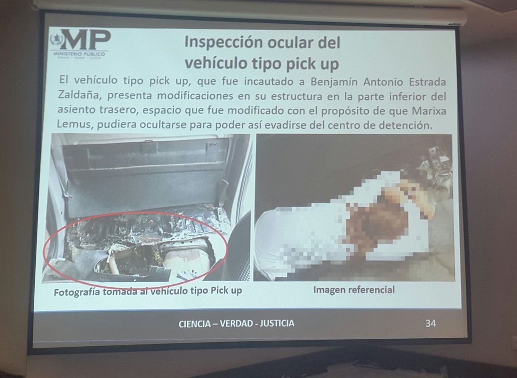 El picop fue modificado para que Lemus pudiera esconderse y salir sin levantar sospechas. (Foto Prensa Libre: MP)