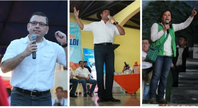 Los tres candidatos realizaron actividades partidistas durante el fin de semana. (Fotos Prensa Libre:E. Paredes, P. Raquec)