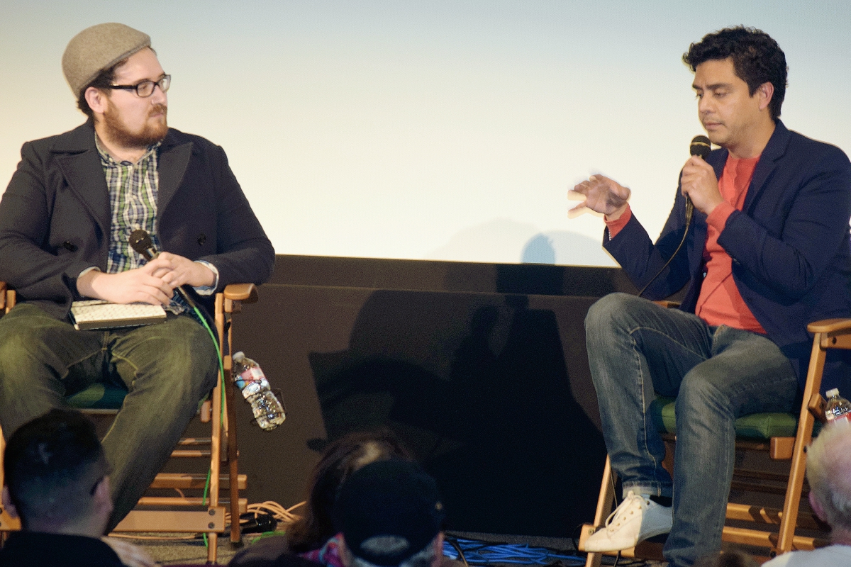 Jayro Bustamante —derecha— presentó este sábado Ixcanul a los miembros de la Academia de Ciencias Cinematográficas, en Santa Mónica, California. (Foto Prensa Libre: Giovanni Bautista)