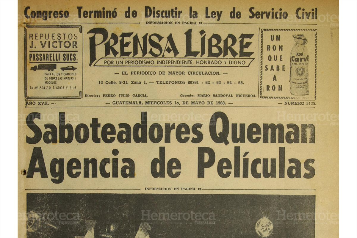 Portada del 01/05/1968 dando a conocer sobre el atentado terrorista en contra de la agencia de películas. ( Foto: Hemeroteca PL)