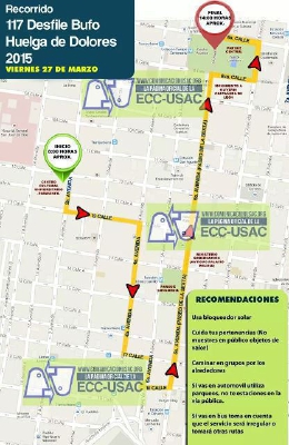 Este es  el recorrido del Desfile Bufo 2015, el cual concluye frente al Palacio Nacional de la Cultura. (Foto Prensa Libre: ECC-USAC)