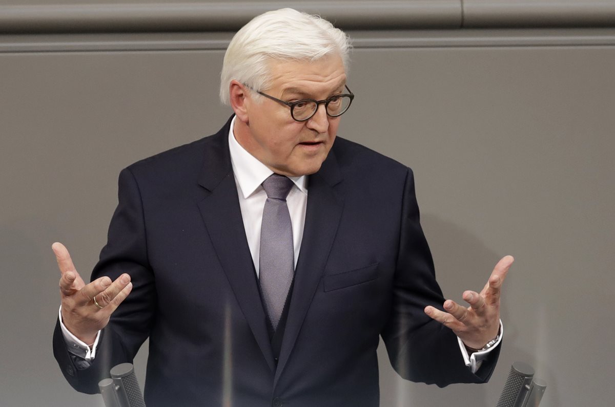 Frank-Walter Steinmeier, el presidente alemán, durante su disertación en la asamblea del Congreso. (Foto Prensa Libre: AP)