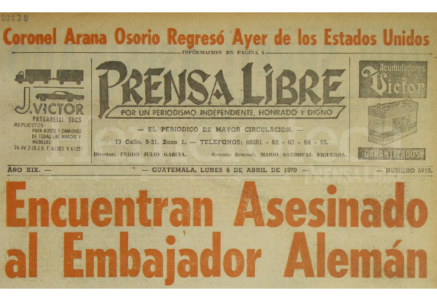 Titular de Prensa Libre del 6 de abril de 1970. (Foto: Hemeroteca PL)