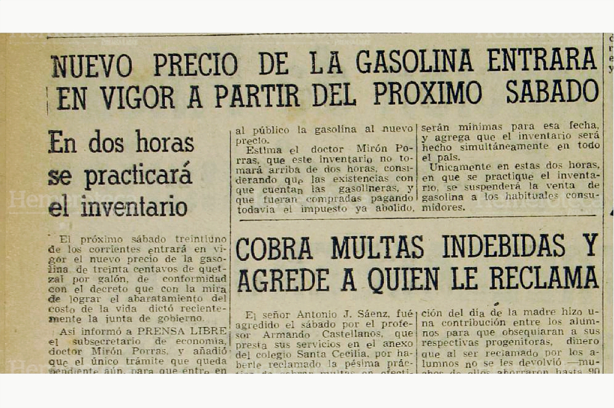 Nota del 26 de julio de 1954, sobre precio de carburante. (Foto: Hemeroteca PL)