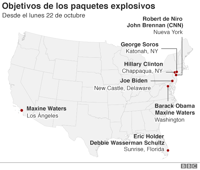 Los puntos de entrega de los paquetes sospechosos abarcan todo el territorio estadounidense, desde Nueva York a California pasando por Florida.