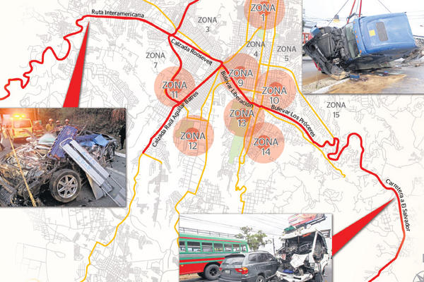 Mil 698 personas murieron en accidente de tránsito en el 2015,  y ocho mil 772  resultaron heridos. (Fotoarte Prensa Libre)