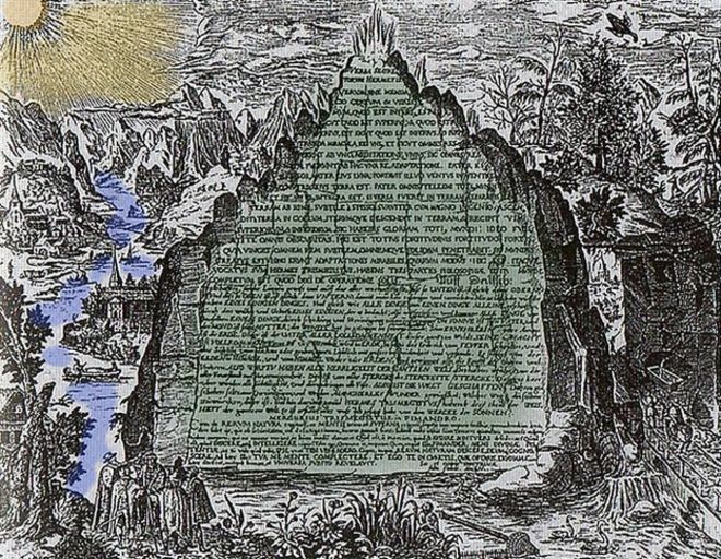 Dicen que estaba escrita en esmeralda o cristal o roca verde. Así se la imaginó en el siglo XVII el físico, alquimista y filósofo hermético alemán Heinrich Khunrath. CREATIVE COMMONS