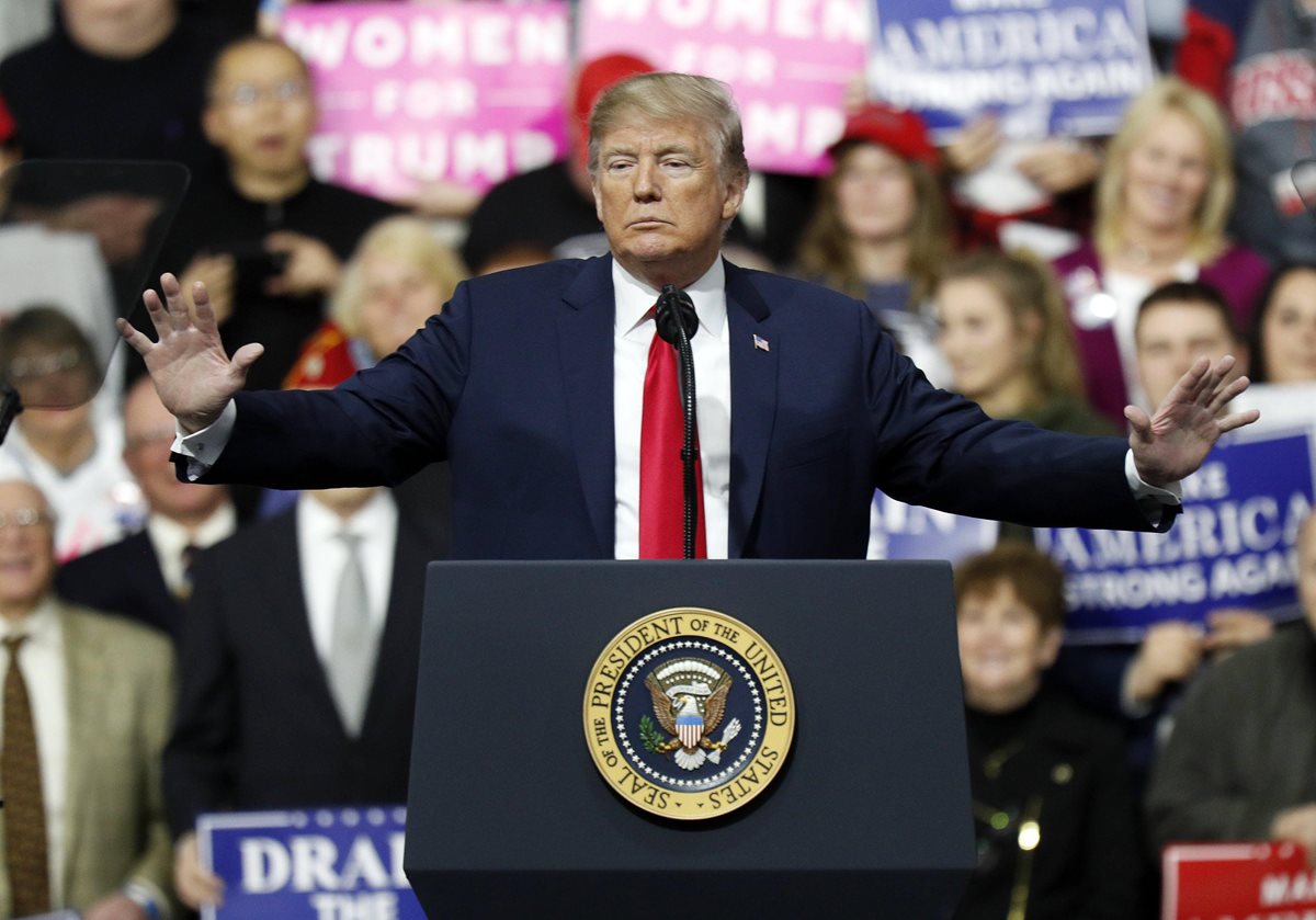 Donald J. Trump, habla durante un mitin de campaña en Atlantic Aviation en Moon Township, Pensilvania, EE. UU. (foto prensa Libre:AFP).