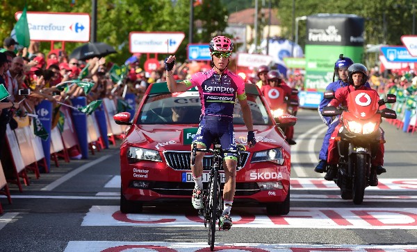 Valerio Conti de Lampre-Merida ganó la etapa 13 de la Vuelta a España. (Foto Prensa Libre: AFP)