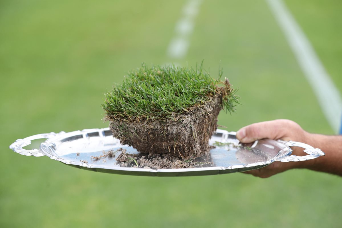 Vista de un trozo de césped que será trasladado a los estadios donde Uruguay jugará el Mundial de Rusia 2018. (Foto Prensa Libre: EFE)