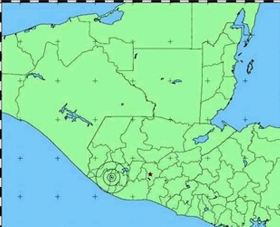 Mapa de sensibilidad del sismo de 4.5 grados en la escala de Richter. (Foto Prensa Libre: Conred).