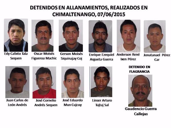 Los 11 detenidos fueron puestos a disposición de un juzgado. (Foto Prensa Libre: MP)
