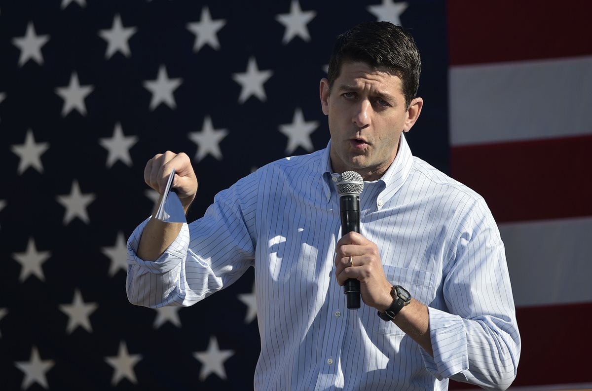 Paul Ryan, un referente del Partido Republicano, habla durante un mitin político. (Foto Prensa Libre: AP).