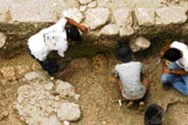 Un equipo de arqueólogos dirigidos por el japonés Takeshi Inomata mientras excavan en una pirámide el sitio Ceibal. (Foto Prensa Libre: Archivo)