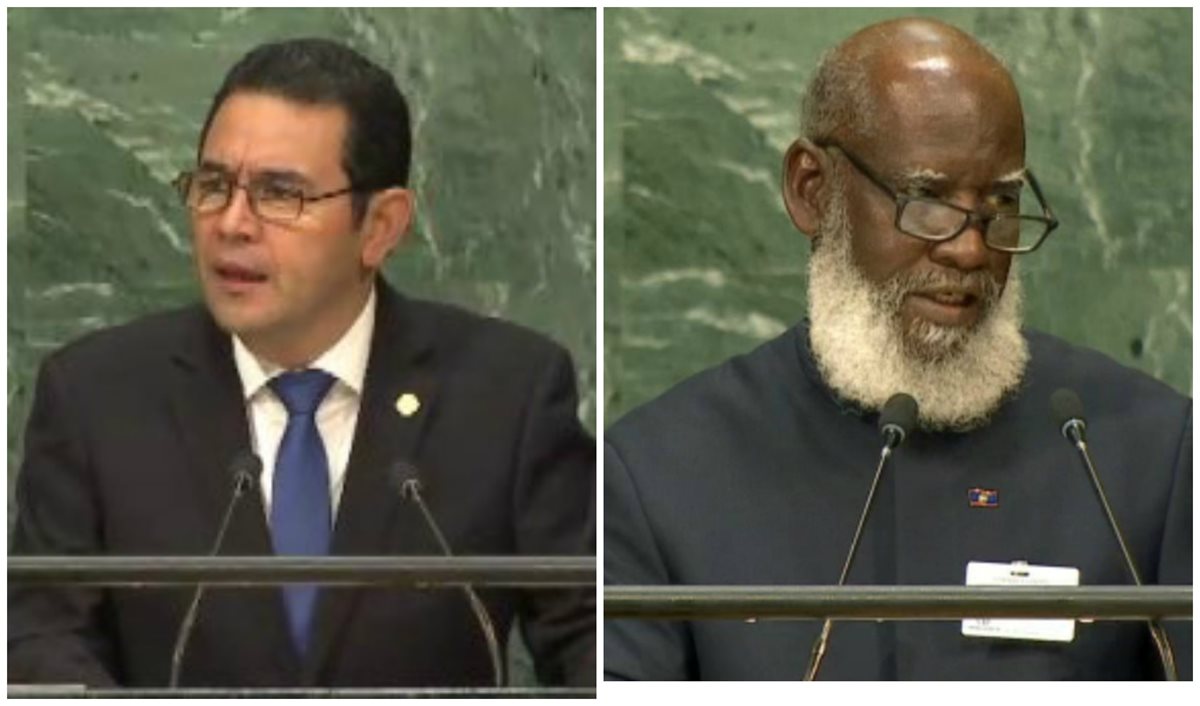 El presidente Jimmy Morales y el canciller de Belice, Wilfred Erlington hablaron ante la ONU sobre la tensión en zona de adyacencia. (Foto Prensa Libre: Hemeroteca PL)