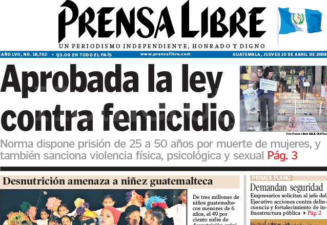 Titular de Prensa Libre del 10 de abril de 2008. (Foto: Hemeroteca PL)
