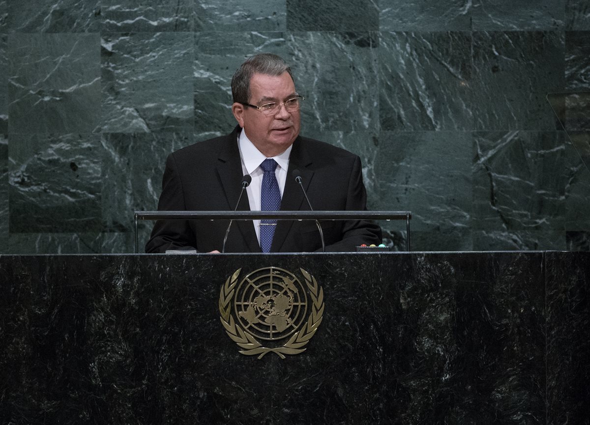 El vicepresidente de Nicaragua, Moises Halleslevens, habla en la Asamblea de la ONU y critica las recientes sanciones aprobadas por el Congreso de EE. UU. (Foto Prensa Libre: EFE).