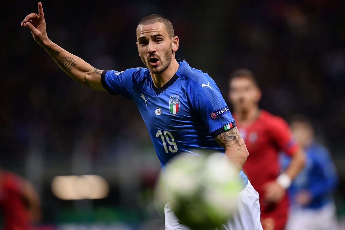 Leonardo Bonucci reaccionó a las ofensas recibidas en el juego contra Portugal. (Foto Prensa Libre: AFP)