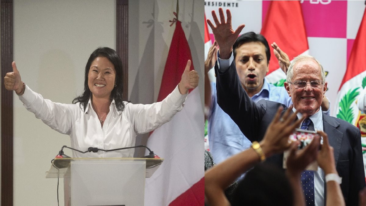 Keiko Fujimori y Alberto Fujimori, y el exministro Pedro Pablo Kuczynski irán a una segunda vuelta presidencial en junio. (Foto Prensa Libre: AP).