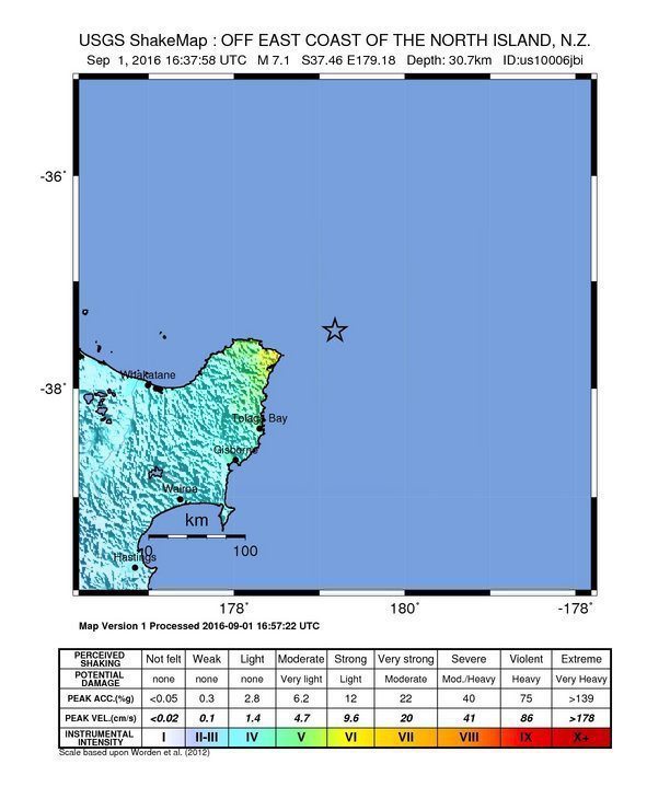 Ubicación del sismo que tiene en alerta a Nueva Zelanda. (Foto Prensa Libre: EFE).