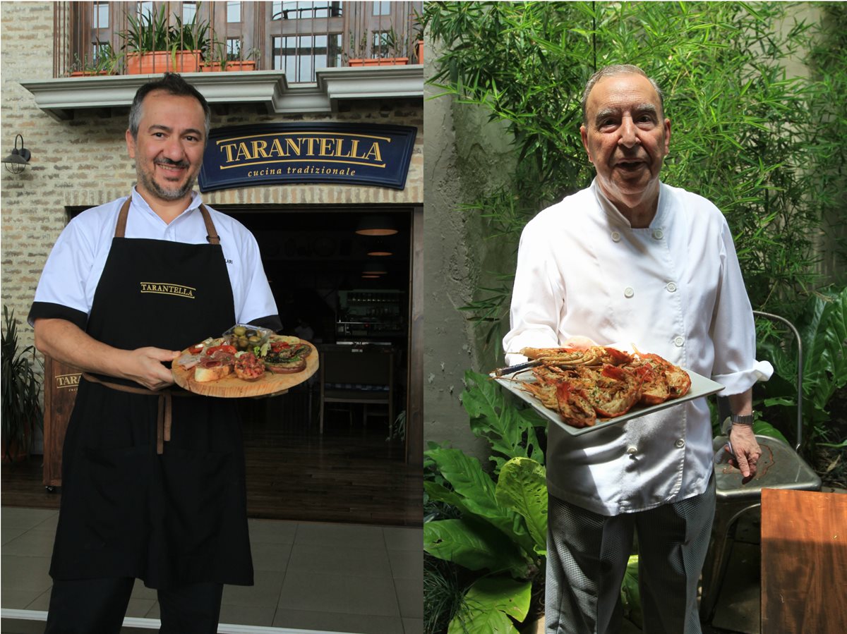 Mario Morilla, chef español, y Guiseppe Villari, chef italiano, presentan sus aperitivos para disfrutar de la final de la Champions League. (Foto Prensa Libre: Anna Lucía Ibarra).