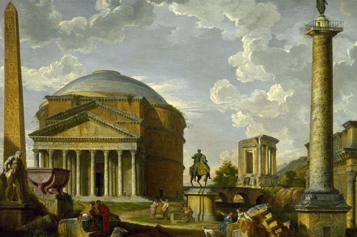 Esta es otra muestra de cómo las ruinas eran mostradas de una forma onírica y un poco fantasiosa. Esta es una obra de Giovanni Paolo Panini. Crédito foto: Wikipedia.