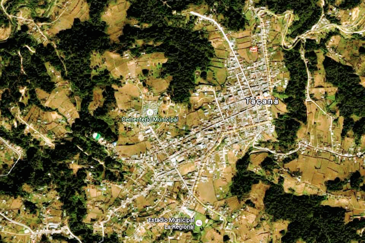 Mapa de Tacaná, San Marcos, en donde una turba linchó a una mujer, a quien acusaban de practicar hechicería. (Foto Prensa Libre: Google Maps)