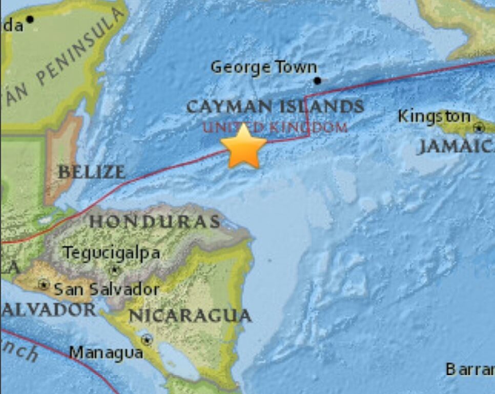 Zona epicentral del sismo registrado esta noche en Honduras. (Foto Prensa Libre: @SismoMundial).