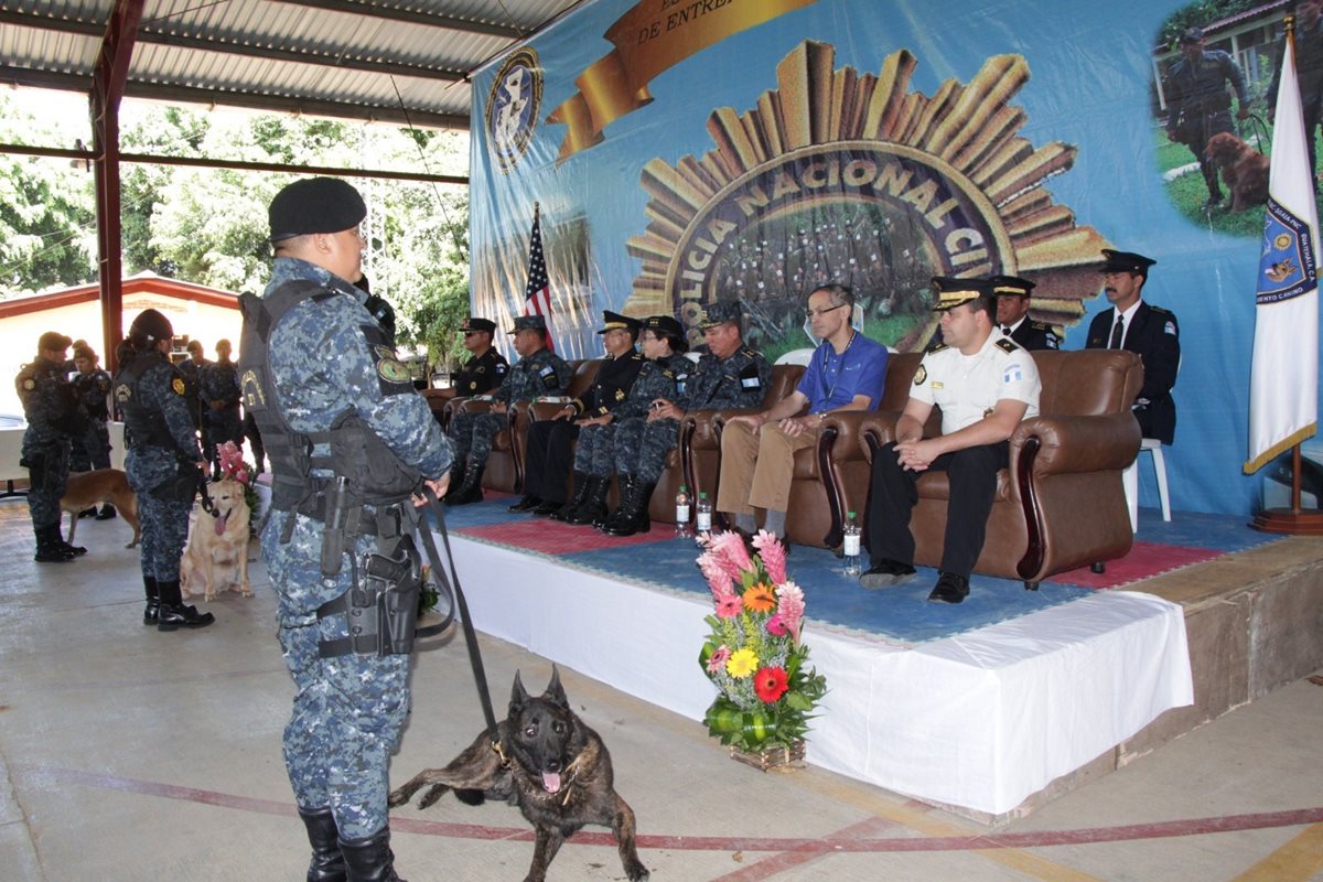 Nueve agentes de la PNC se graduaron como guías caninos. (Foto Prensa Libre: Cortesía PNC)